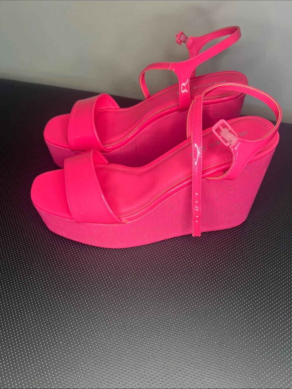 Madden Girl Neon Pink Patent Platform Sandals